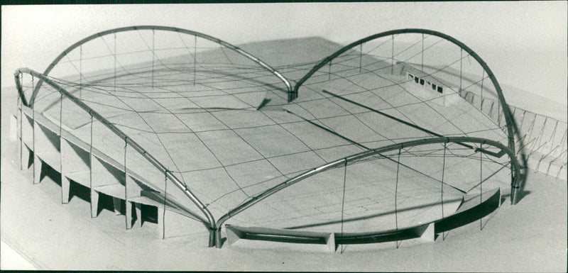 Chair Stall ropes spanned between four huge arches will carry the roof over the Söderstadion (model) - Vintage Photograph