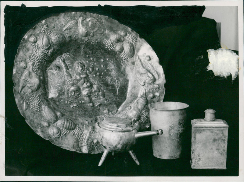 Antique archeological silver finds in Sweden - silver dishes - Vintage Photograph