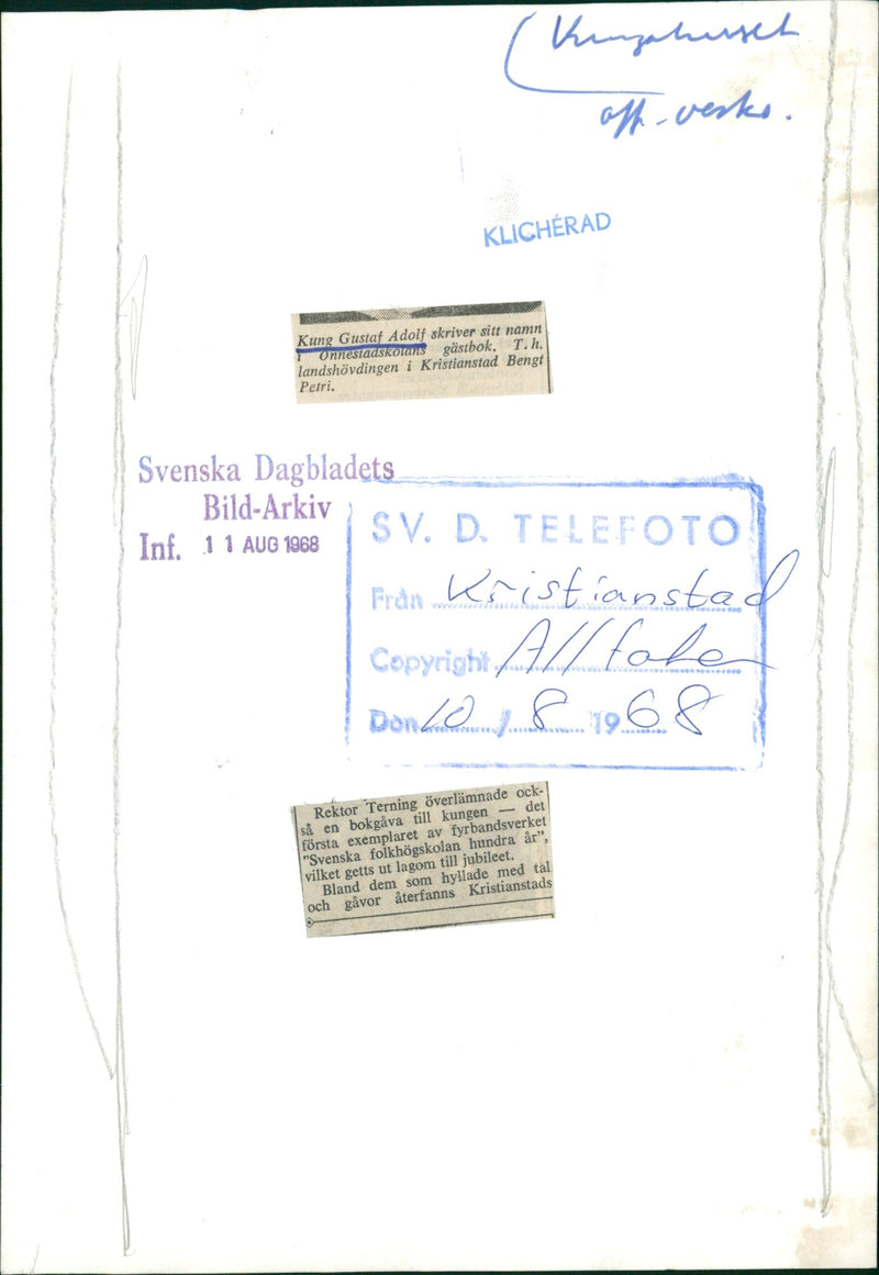 Gustaf VI Adolf writes his signature in the guestbook - Vintage Photograph