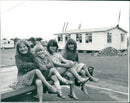 Four happy children at the first permanent gypsy school in Наinault. - Vintage Photograph