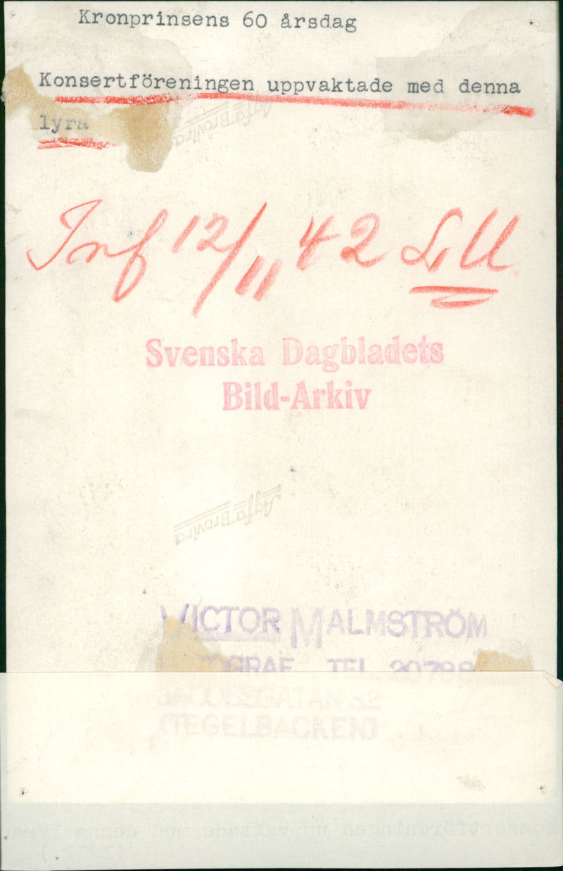 Crown Prince Gustaf Adolf - 60th Anniversary Celebration. The concert association woke up with this shit - Vintage Photograph