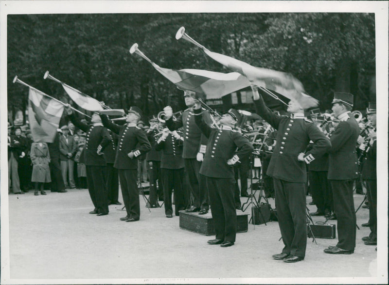 Musicians play in the KungstrÃ¤dgÃ¥rden at the Swedish flag day - Vintage Photograph