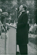 Pastor Fromen speaks in Kungsträdgården on The Swedish flag's day - Vintage Photograph