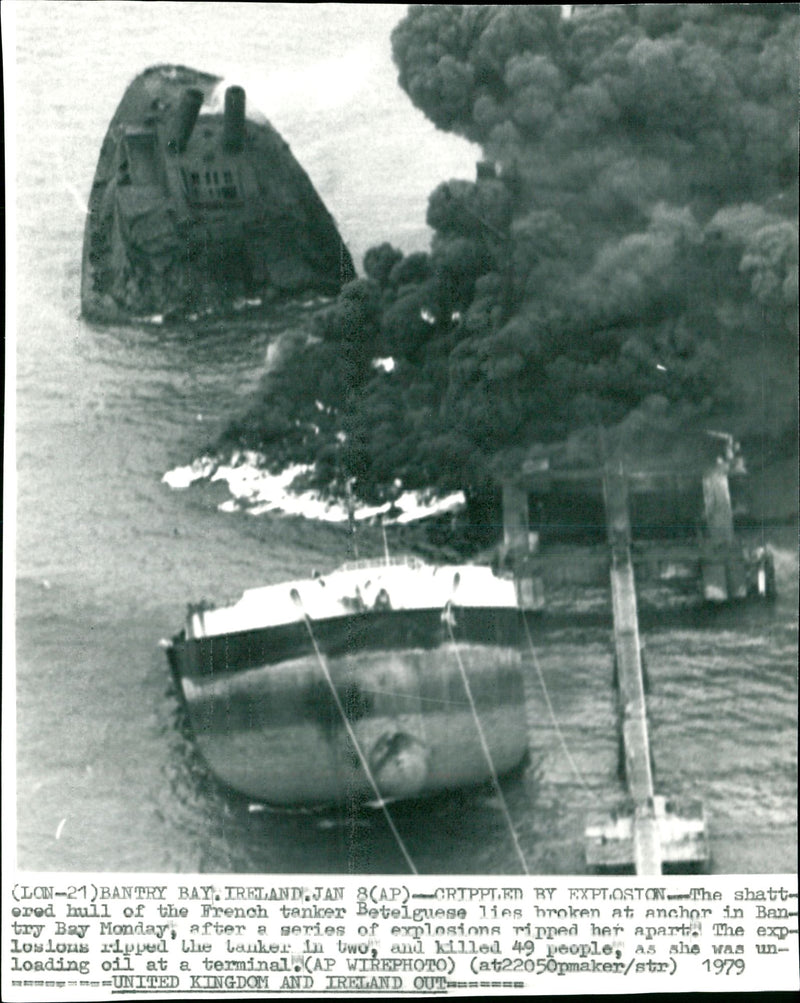 French tanker goes down - crippled by explosion - Vintage Photograph