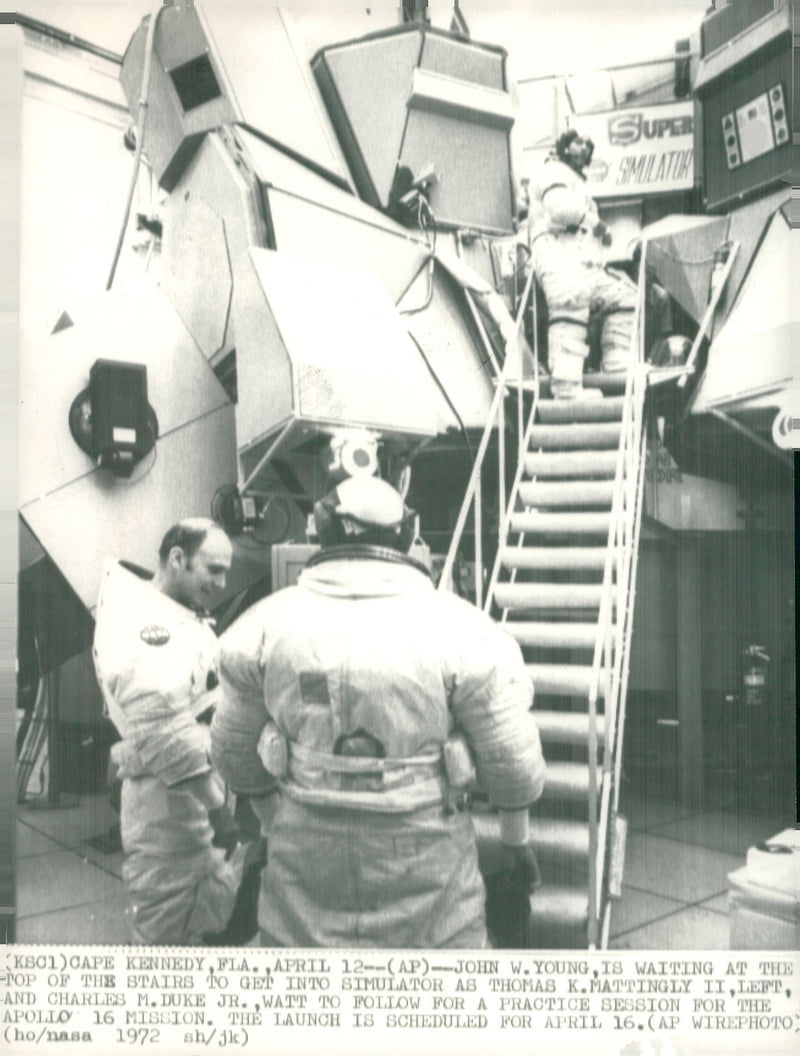 John Young on the way into simulator, Space Research Apollo 16 - Vintage Photograph