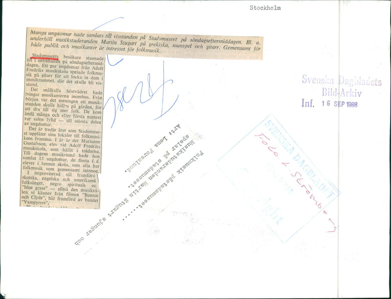 Folk music at the City Museum. Music student Martin STugart sings and plays - Vintage Photograph