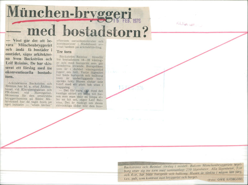 Proposal for Munich Brewery with Housing Tower. - Vintage Photograph