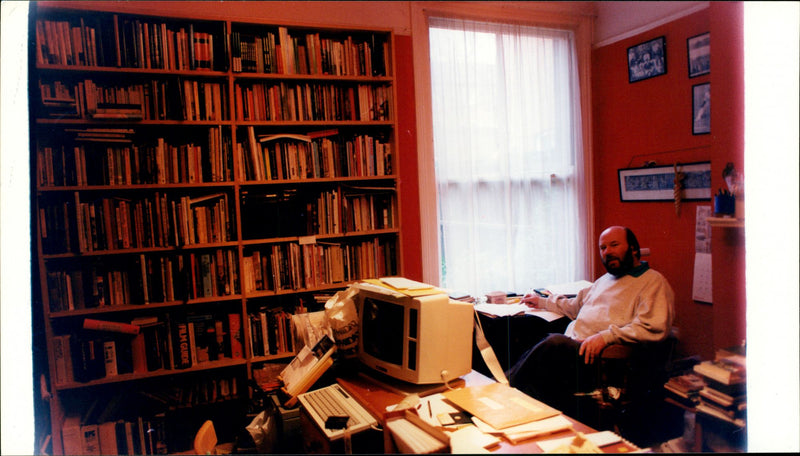 British writer Keith Skipper in his library - Vintage Photograph