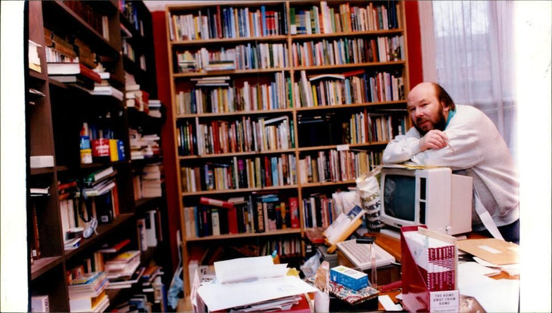 British writer Keith Skipper in his library - Vintage Photograph