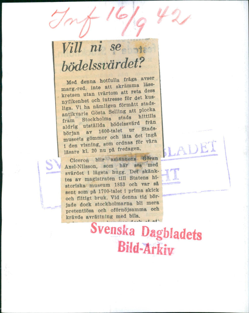Stockholm pictures. The City Museum of Stockholm.  Dou want to see executioner values? - Vintage Photograph