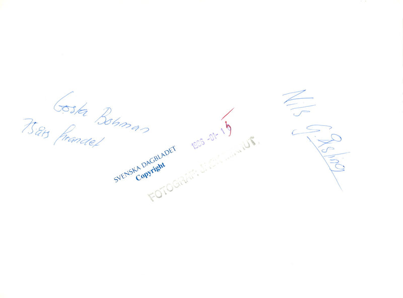 Swedish politicians Nils G. Åsling and Gösta Bohman
at Gösta Bohman's 75th birthday celebration - Vintage Photograph