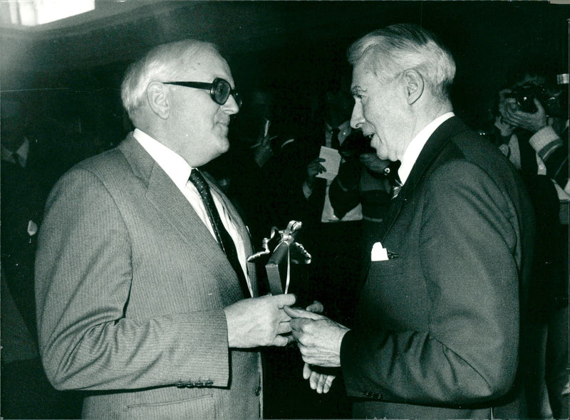Swedish politicians Nils G. Åsling and Gösta Bohman
at Gösta Bohman's 75th birthday celebration - Vintage Photograph