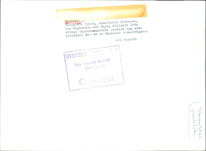 Margareta Hjelm, Anna-Karin Ericsson, Eva Magnusson and Maria Kölfeldt from Arboga  music choir at Skansen. - Vintage Photograph