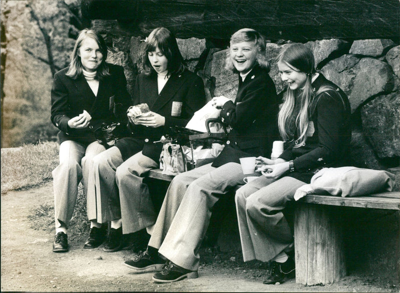 Margareta Hjelm, Anna-Karin Ericsson, Eva Magnusson and Maria Kölfeldt from Arboga  music choir at Skansen. - Vintage Photograph