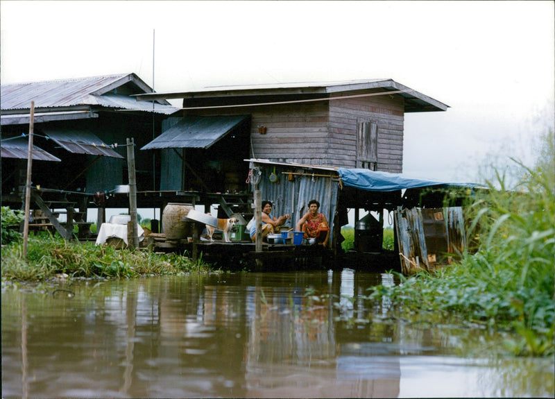 River people in northeast Thailand - Vintage Photograph