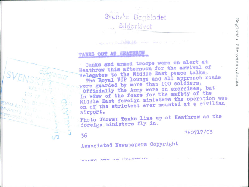 Tanks line up at Heathrow - Vintage Photograph