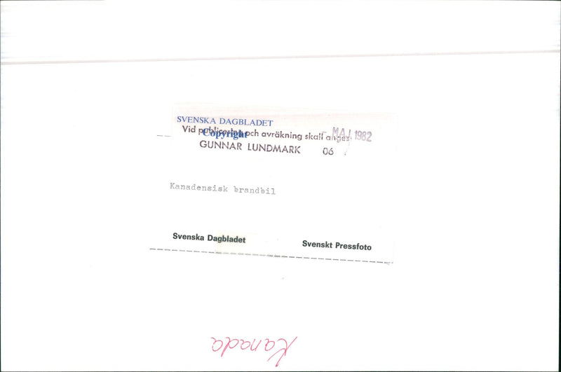 Canadian Fire Truck - Vintage Photograph