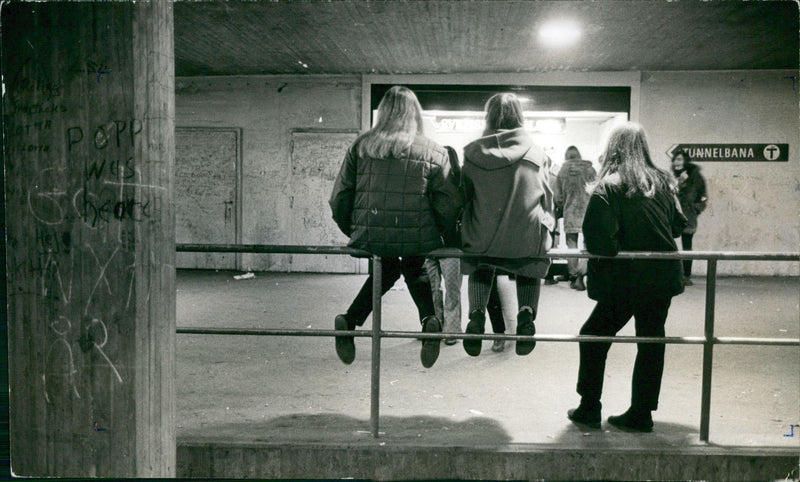 People hang on the subway - Vintage Photograph