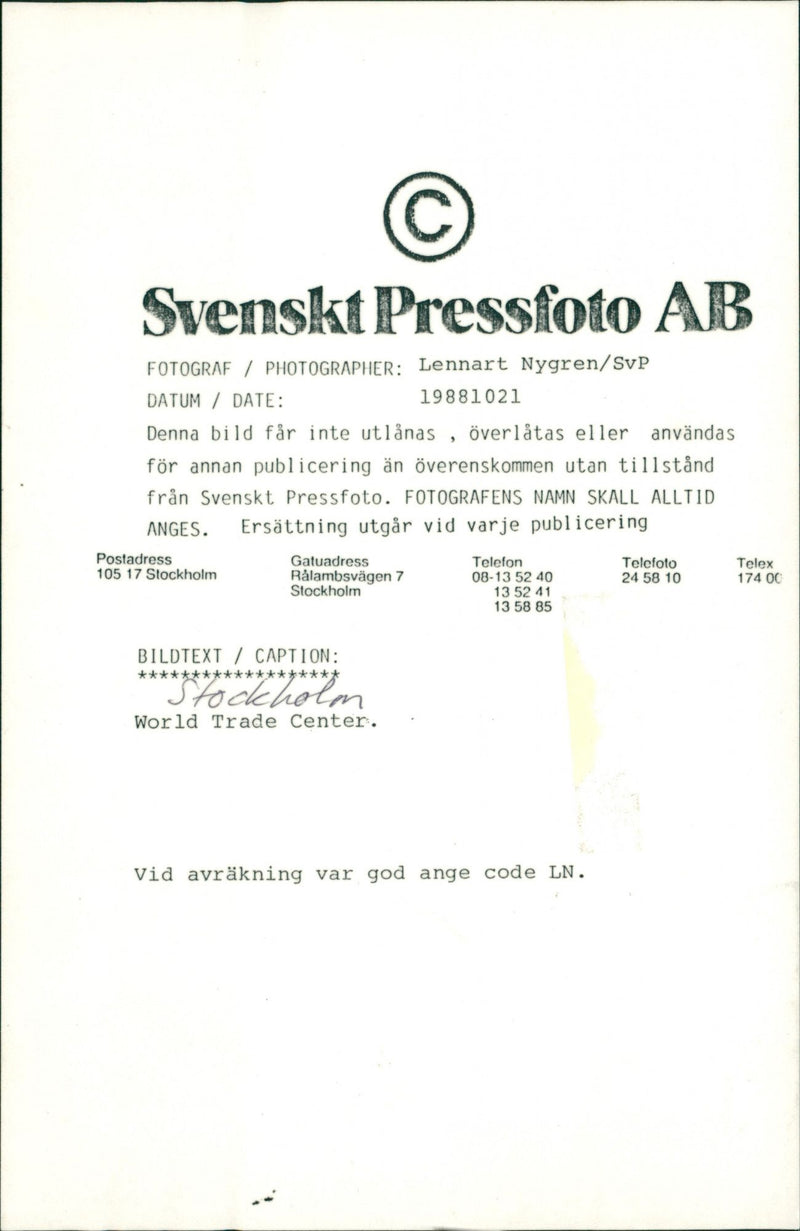 World Trade Center, Stockholm - Vintage Photograph