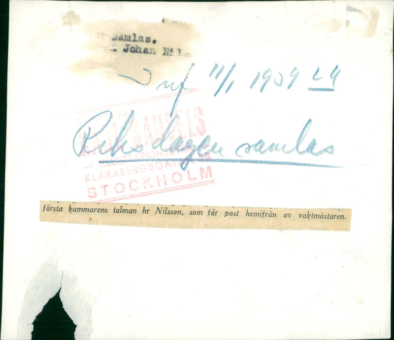 Johan Nilsson President receives the post of the caretaker - Vintage Photograph