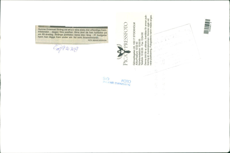 Swedish politician Gunnar Strang celebrates his 85th birthday - Vintage Photograph