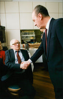Swedish politician Gunnar Strang shakes hands with Allan Larsson - Vintage Photograph