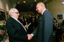 Swedish politician Gunnar Strang shakes hands with Bengt Dennis - Vintage Photograph