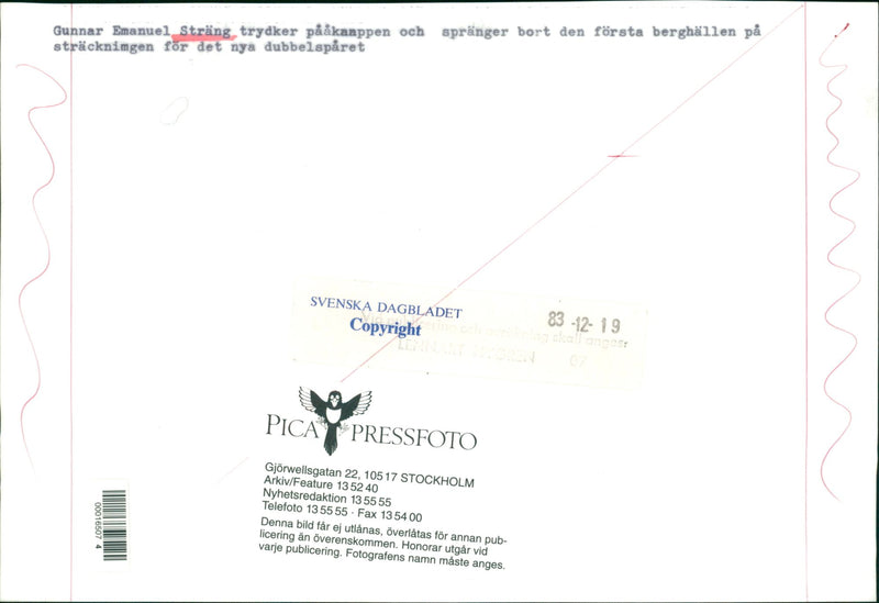 Swedish politician Gunnar Strang starts the double track railway project - Vintage Photograph