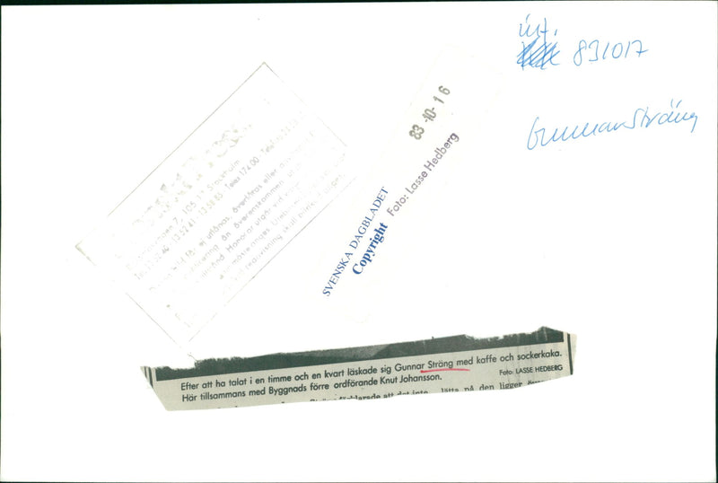 Swedish politician Gunnar Strang in chat with Knut Johansson - Vintage Photograph