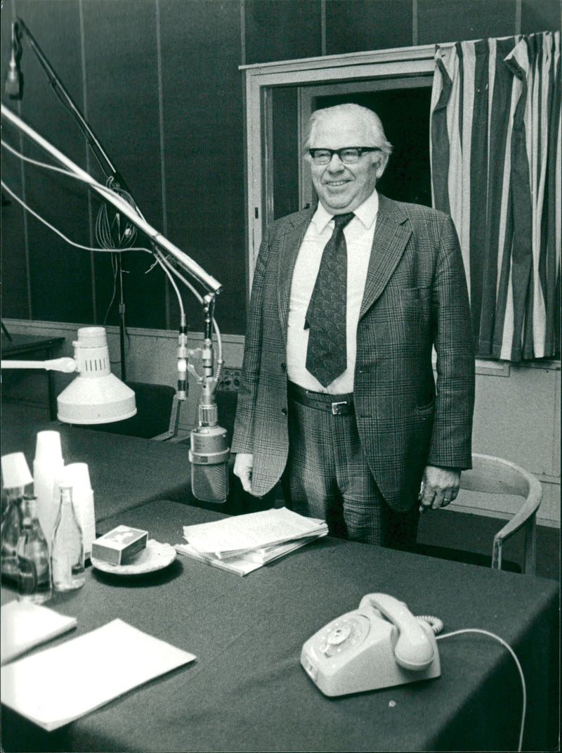 Swedish politician Gunnar Strang at radio station - Vintage Photograph