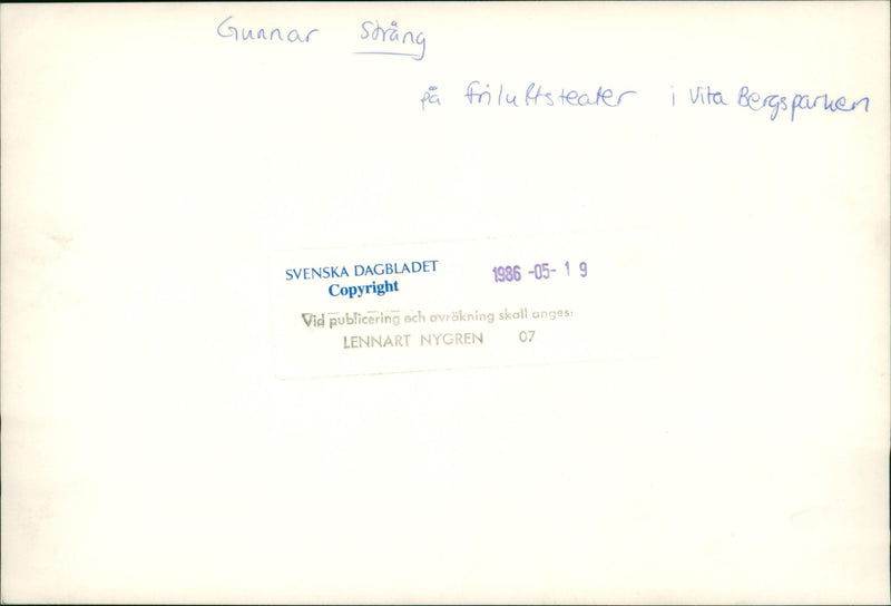 Swedish politician Gunnar Strang visits open air theater in Vita Bergen - Vintage Photograph