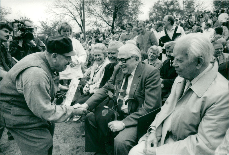 Swedish politician Gunnar Strang visits open air theater in Vita Bergen - Vintage Photograph