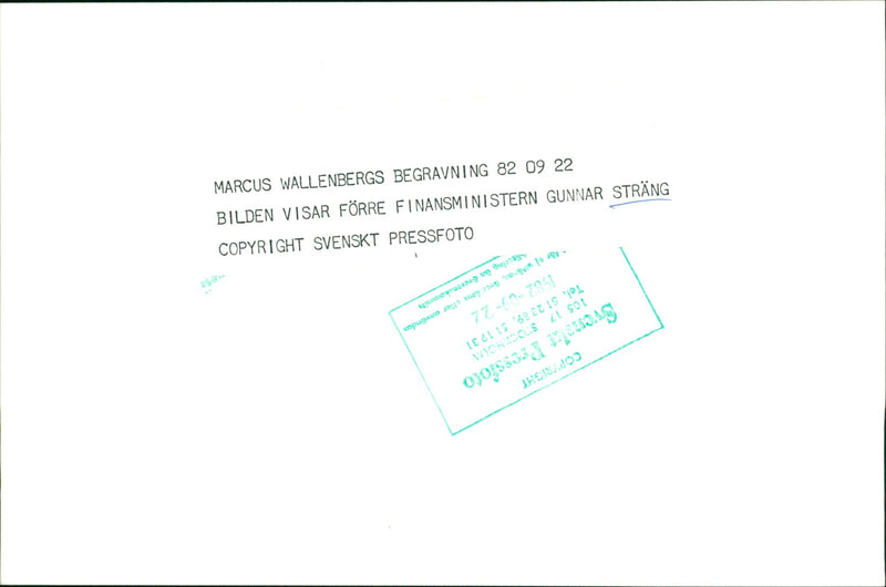 Swedish politician Gunnar Strang at Marcus Wallenberg's funeral - Vintage Photograph