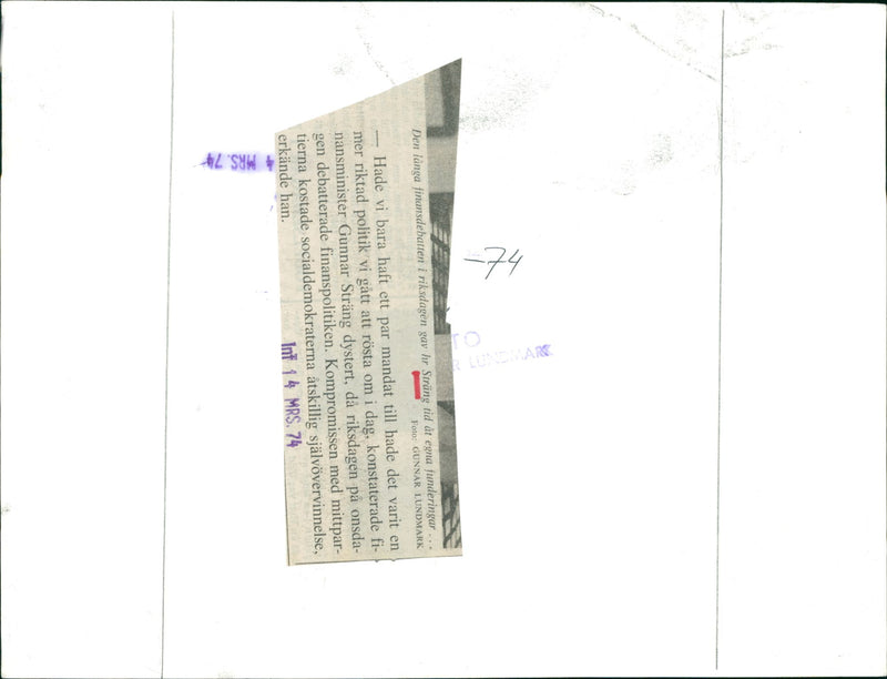 Swedish politician Gunnar Strang during Riksdag financial debate - Vintage Photograph