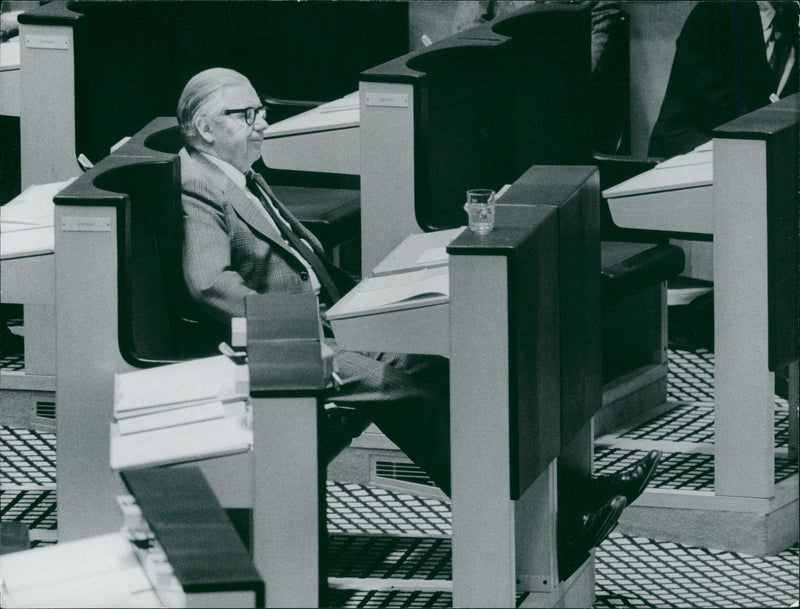 Swedish politician Gunnar Strang during Riksdag financial debate - Vintage Photograph