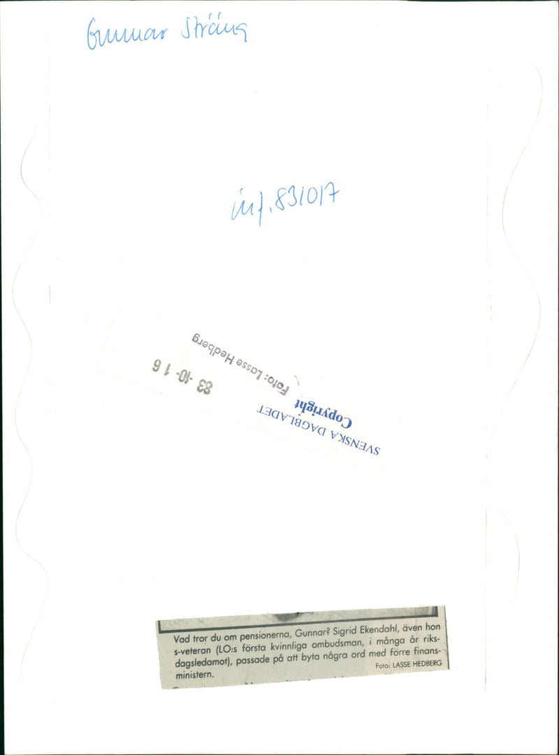 Swedish politician Gunnar Strang talks with Sigrid Ekendahl - Vintage Photograph