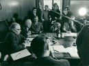 Swedish politician Gunnar Strang at press conference - Vintage Photograph