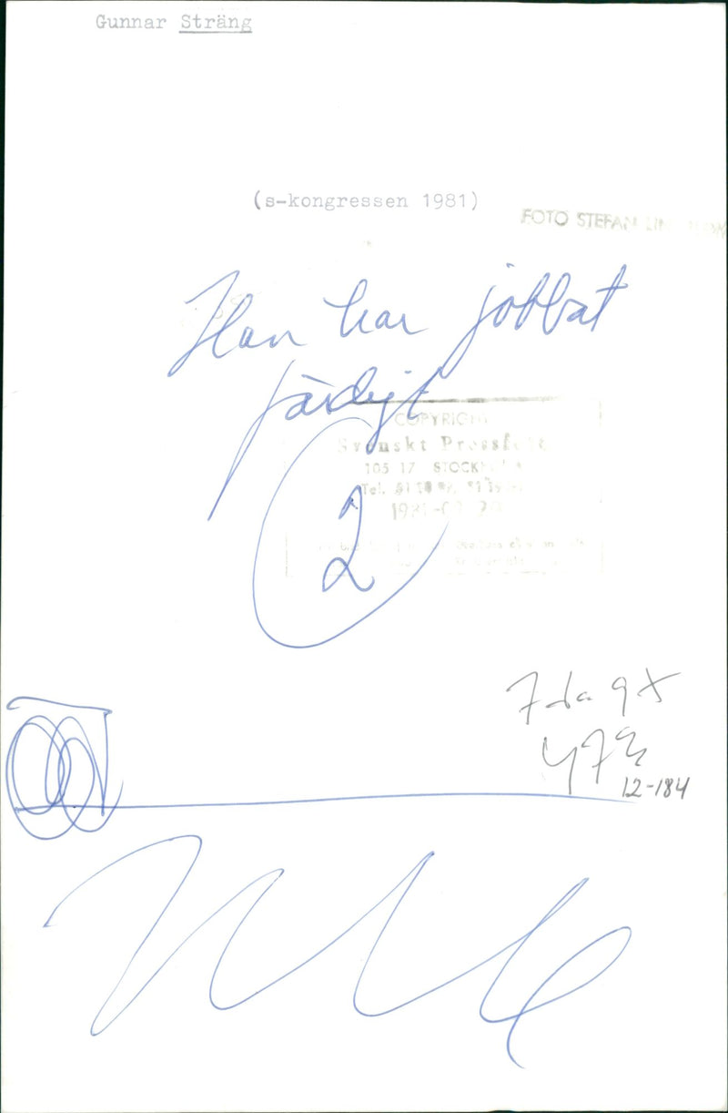 Swedish politician Gunnar Strang leaves Riksdag - Vintage Photograph