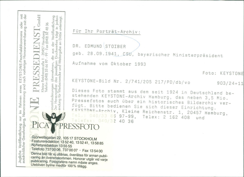 Edmund, Stoiber Politician - Vintage Photograph