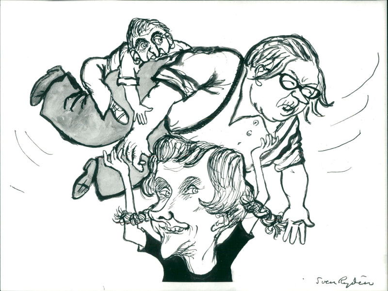 Gunnar Sträng, Astrid Lindgren and Olof Palme. - Vintage Photograph
