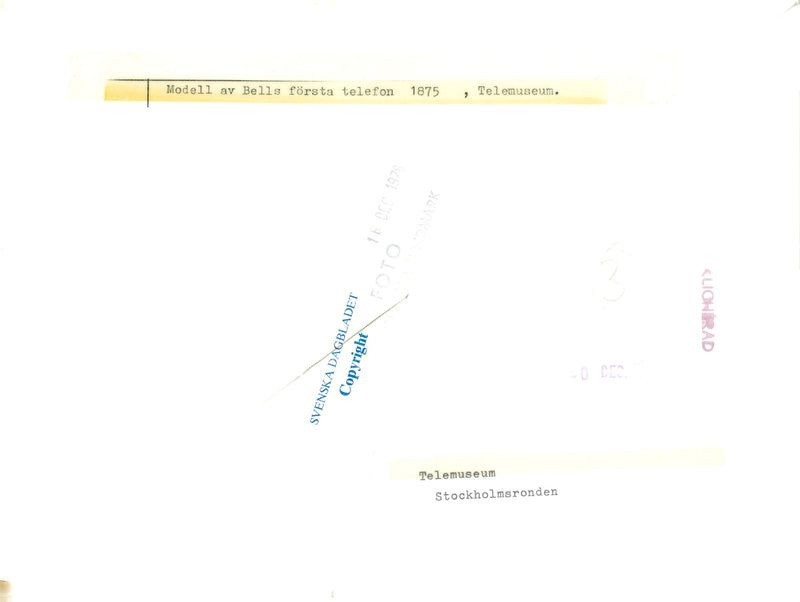 Model of Bell's first telephone in 1875 is displayed at the Telemuseum - Vintage Photograph