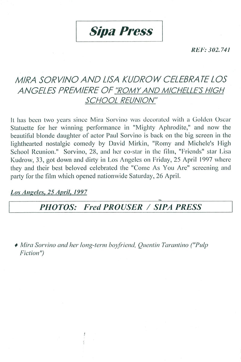 Mira Sorvino and her long-term boyfriend, Quentin Tarantino - Vintage Photograph