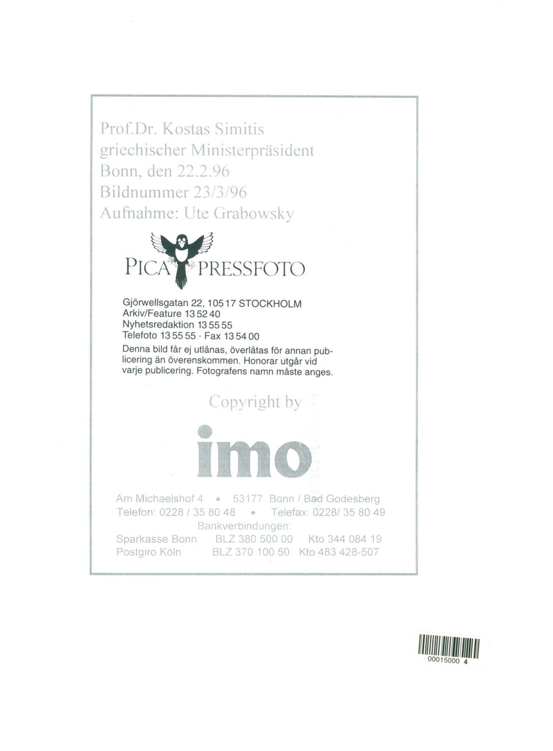 Simitis, Costas politician Grekland - Vintage Photograph