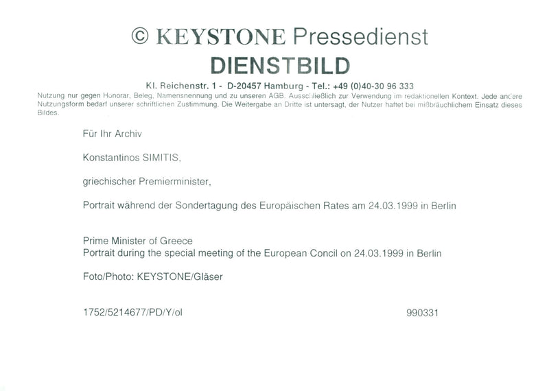 Simitis, Costas politician Grekland - Vintage Photograph