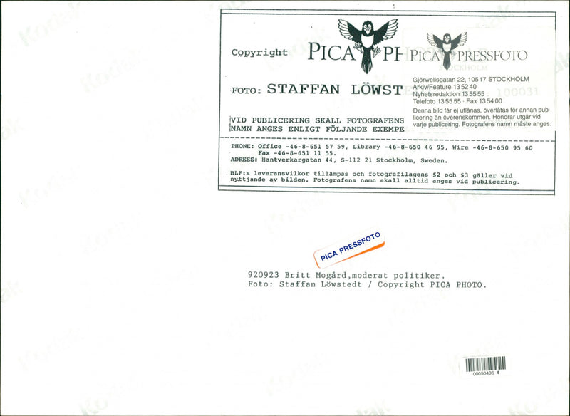 Britt Mogård Swedish Politician - Vintage Photograph