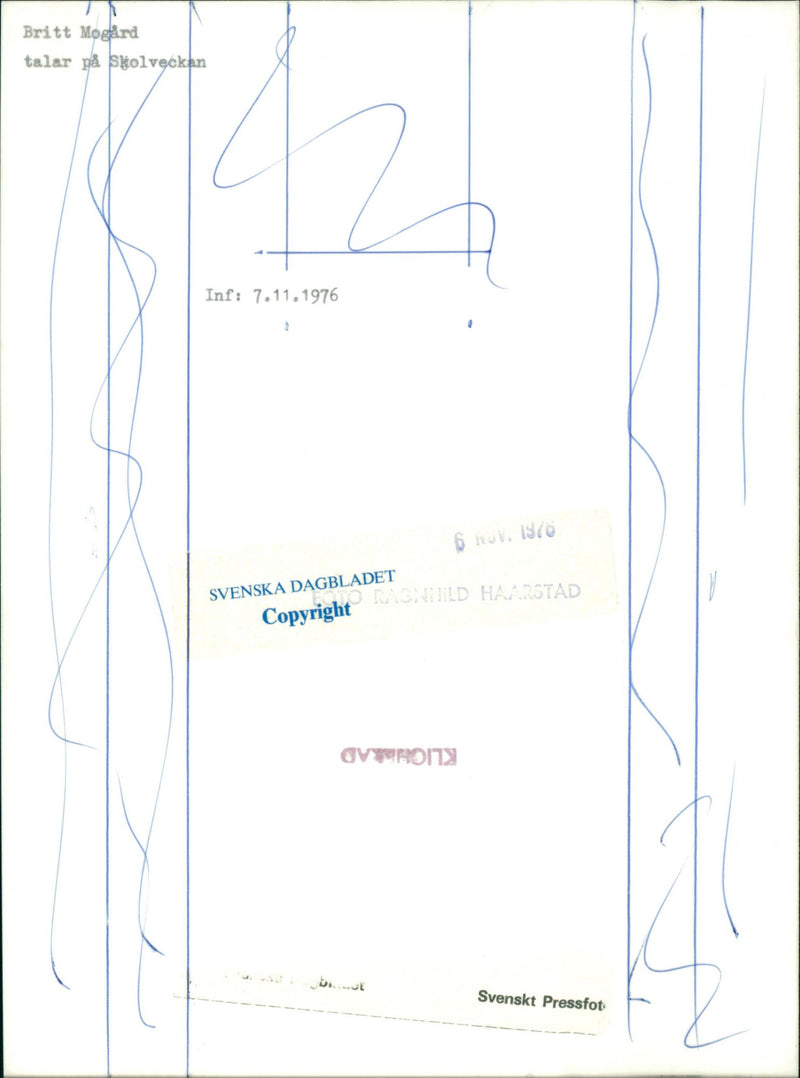 Britt Mogård Swedish Politician - Vintage Photograph