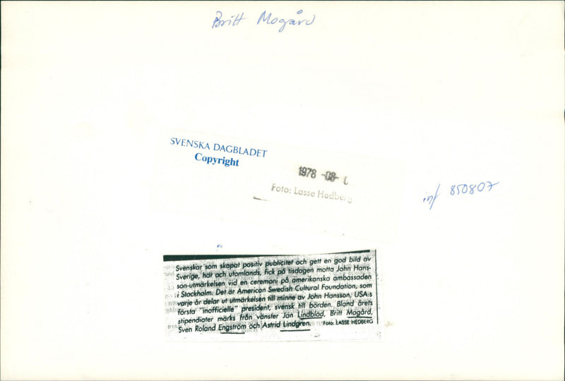 Britt Mogård Swedish Politician - Vintage Photograph