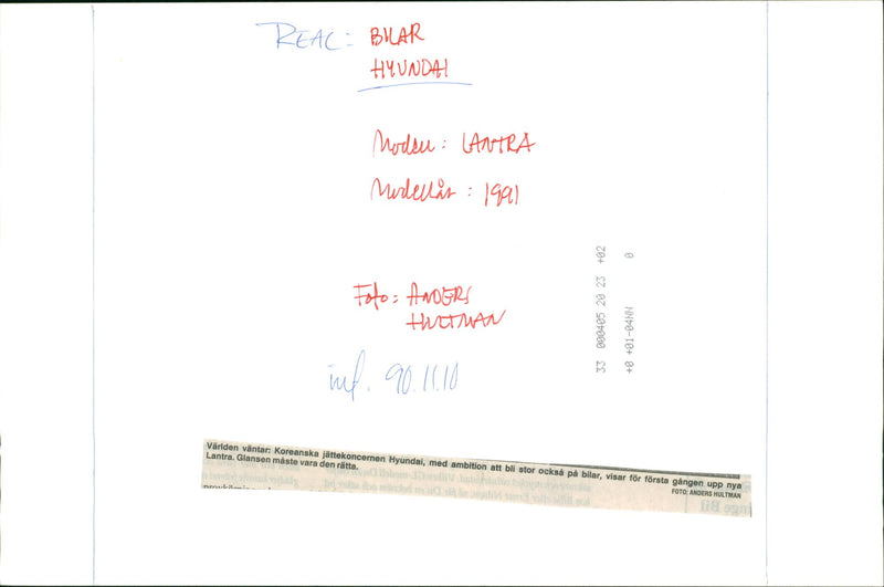 Hyundai ELantra Model 1991 - Vintage Photograph