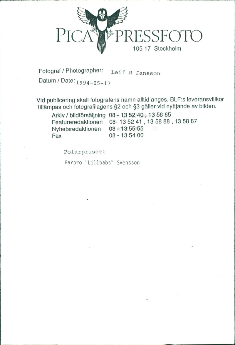 Barbro Svensson at Polar Music Prize - Vintage Photograph