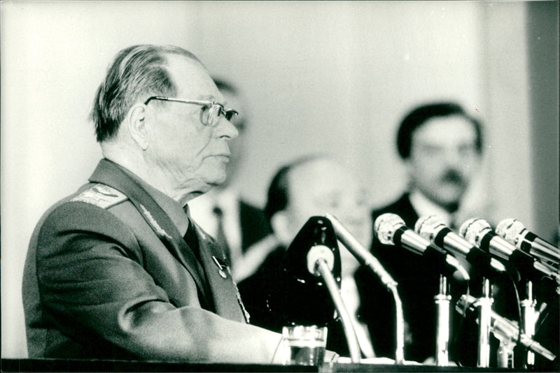 Soviet politician Dimitrij Ustinov gives speeches in Moscow. - Vintage Photograph